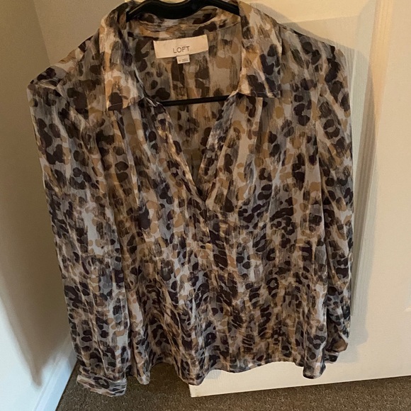 LOFT Tops - LOFT Women's Animal Print Blouse - Brown and Tan